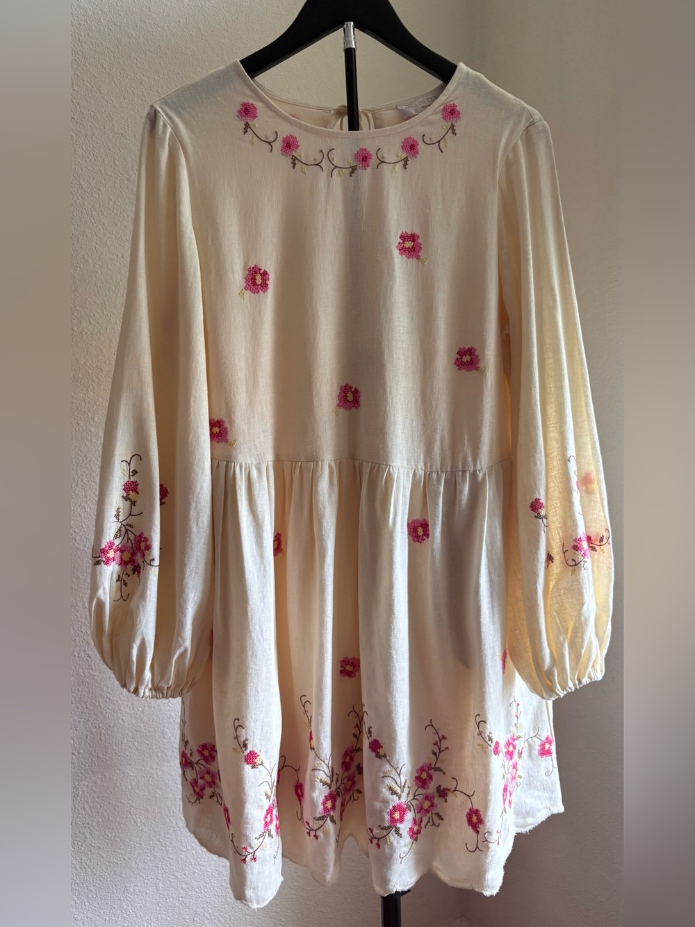 Caroline Constas Floral Embroidered Babydoll Mini Dress